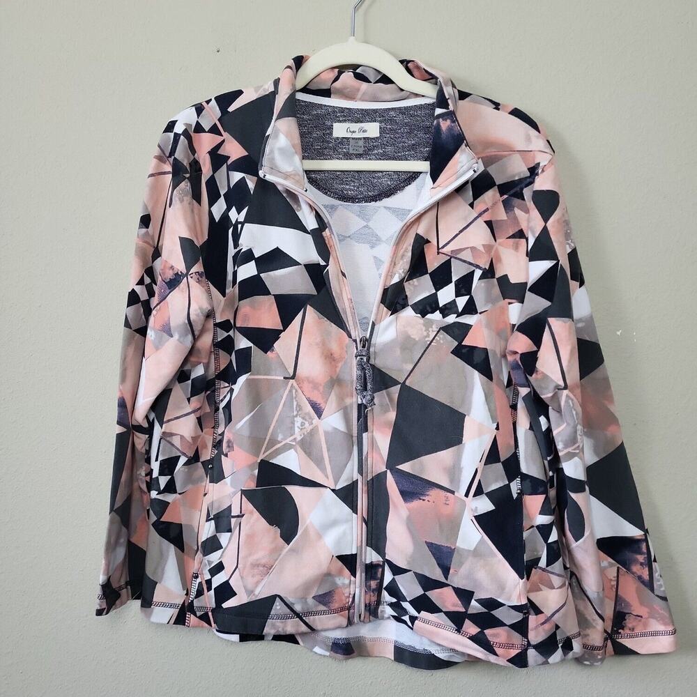 Onque Petite Womens Peach Gray Long Sleeve Collared Full Zip Jacket Size PXL‎